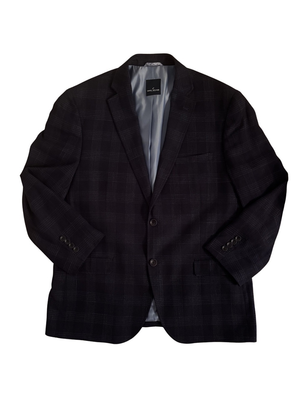 David Hechter Navy Windowpane Blazer - Classic Two-Button Suit Jacket